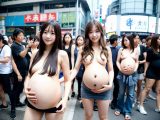 妊娠7ヶ月　ヤンママ妊婦露出　過激フラッシュモブ